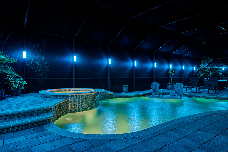 pool screen cage lighting Brevard Melbourne Florida by Florida Lightscapes 